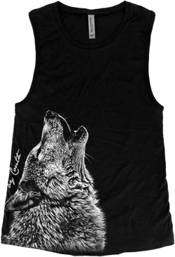 Wolf Womens Cotton Tank Top, Animal Graphic Tee for Girl, Workout Yoga Muscle Tee, Black Tank Top Animal Shirt, Screen Print Gift for Her