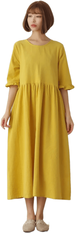 Women&#39;s Summer Cotton Dress Soft Casual Loose Slim A-line Dress Half Sleeves Dress Custom Dress Large Size Clothing Linen Plus Size Dress