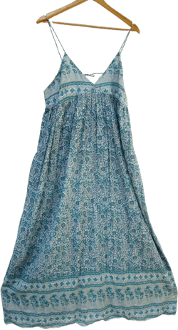 teal green floral printed cotton long women maxi dress - sleeve less with strap dress - v neckline bohemian women maxi