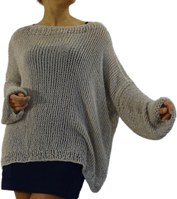 Pearl gray loose knit sweater, Oversized women&#39;s sweater, Loose fit slouchy sweater jumper, Knit boho style tunic top sweater, Made to order