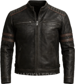 Men&#39;s Real Leather Vintage Handcrafted Biker Jacket Motorcycle Style Cafe Racer Slim Fit Casual Distressed Black Soft Genuine Leather Jacket