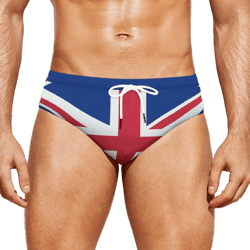 Swim Briefs for Men – British Flag Print Drawstring Swimsuit (Union Jack, USA Flag,Patriotic Swim Trunks)