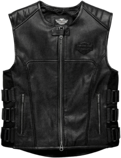 Men&#39;s Harley-Davidson SWAT II Black Café Racer Biker Vest – Custom Made Genuine Leather with Zipper