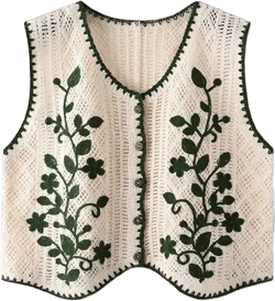 Vintage Crochet Floral Vest – Sleeveless Embroidered Button Cardigan Top, Boho Fairycore Waistcoat for Women