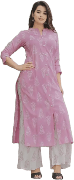 Handmade Pink Cotton Kurta for Women | Soft Printed Ethnic Tunic | Button-Down Indian Kurti | Lightweight Summer Casual Wear