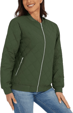SweetbrotherPk Women&#39;s Diamond Quilted Jackets Lightweight Casual Bomber Jacket Warm Winter Coats Full Zip with Pockets