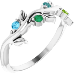 Family Floral Ring 1- 5 Stones Branch Band Sterling Silver