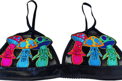 Trippy mushroom bra fly agaric triangle black see through sheer mesh fishnet top transparent rave festival bralette see nothing hear nothing