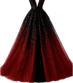 Gorgeous Red and Black Sparkling Glitter A-Line Evening Dress, Gothic Ombre Tulle Bridal Gown, Backless V-Neck Wedding Dress for Unique