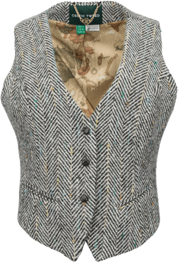 Celtic Tweed | Women&#39;s Grey Herringbone Tweed Waistcoat | Vintage Vest for Women | Women&#39;s Grey Tweed Vest | Wool Waistcoat for Women