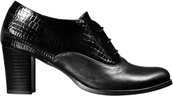 Holborn - Women&#39;s black dress shoes, ladies block heels from the croc embossed patent leather, fully handmade and customizable