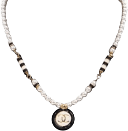20th Century Gold Plated Faux Pearl CC Pendant Necklace costume necklace