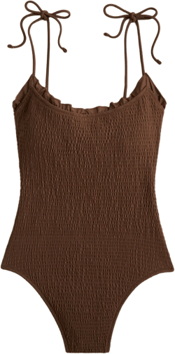 Smocked tie-shoulder one-piece swimsuit - DARK FUDGE