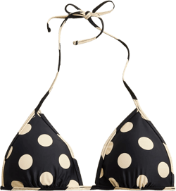 String bikini top in reversible dot-stripe print - BLACK DOT
