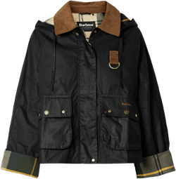 Barbour Women's Black Erma Hooded Corduroy-Trimmed Waxed-Cotton Jacket