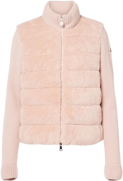 Moncler Women's Pink Down-Paneled Faux Fur And Wool Cardigan