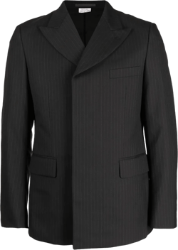 Pinstripe Double-breasted Wool Blazer In Black
