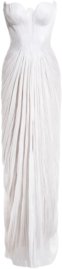 strapeless pleated gown