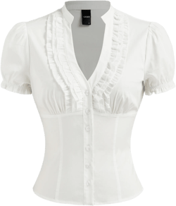 Cotton-blend V-neck Lettuce Trim Short Sleeve Blouse