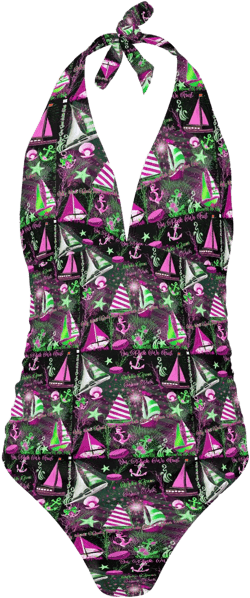 Pink and Green Sail Boats Women&#39;s One-Piece Swimsuit . Original art and fabric. Free Shipping. Summer Vacation Cruise Resort