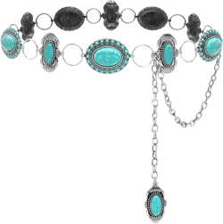 Turquoise Concho Belt Silver Western Chain Cowgirl Country Belt Accessories for Women