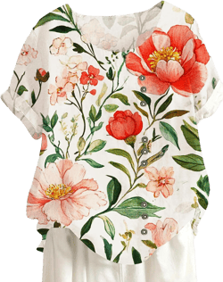 Women's Cotton Linen Tops Floral Short Sleeve Crewneck Boho Tunic Top Casual Loose Vacation T Shirt Floral Printed-02 4X-Large