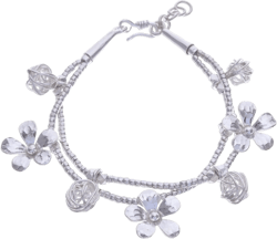 NOVICA Artisan Handmade Silver Beaded Charm Bracelet Karen with Floral Charms Fine Thailand Hill Tribe [6.5 in L x 0.7 in W Charm(s) 0.6 in L x 0.6 in W Extender 0.6 in L] ' Floral Forest'