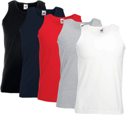 Fruit of the Loom Mens 5 Pack of Athletic Vests Tank Top T Shirt Xx-Large / 47"-49" White Black Navy Red + Grey