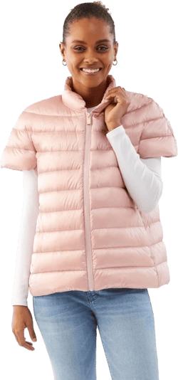 Martha Stewart Womens Puffy Down Vest, Lightweight Casual Short Sleeve Vest Jacket, Quilted Outerwear with Pockets Small Cotton Pink
