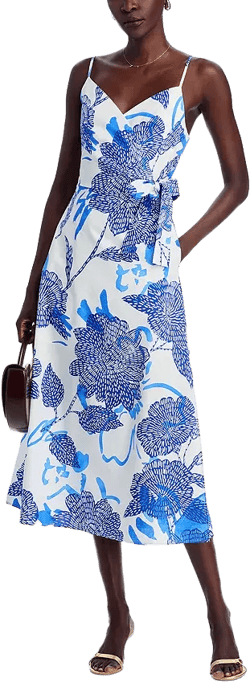 MILLY Norma Brushwork Floral Poplin Midi Dress