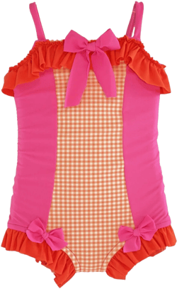Clearance! Ruffled Boyshort Swimsuit in Orange Gingham and Hot Pink  (Size 2, 3 ,4, 5) ***Markdown