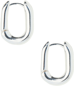 Silver Tone Oval Huggie Hoop Earrings