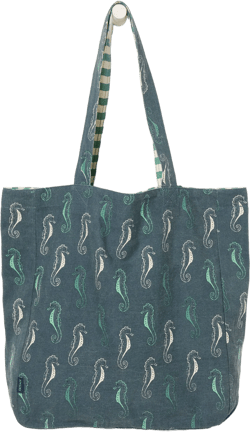 Blue Seahorse Reversible 100% Cotton Tote Bag