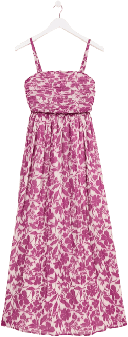 Flora Purple Strapless Printed Floral Dress
