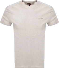 Tommy Hilfiger Men's White Linear Logo T Shirt Oat Marl