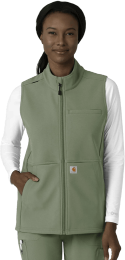Carhartt Women's Green Scrubs C83023 Rugged Flex® Modern Fit Bonded Fleece Vest X-large Olive