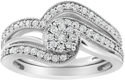 Haus of Brilliance Women's Metallic 925 Sterling 1/3Ct Cttw Multi-Diamond Bypass Vintage-Style Bridal Set Ring And Band (I-J Color, I3 Clarity)