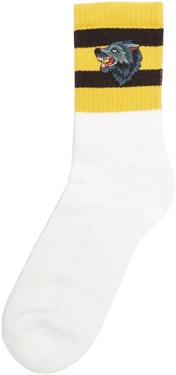 Gucci Men's White Wolf Embroidered Striped Socks