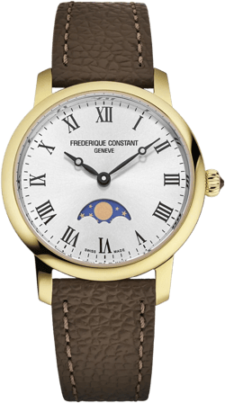 Frederique Constant Women's Gray Classics Quartz Moonphase Leather Strap Watch 30mm