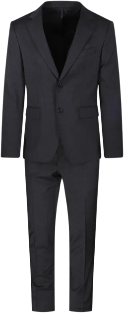 Santaniello Men's Black Tailored Wool Suit With Classic Blazer And Flat-Front Pants