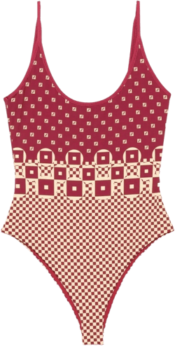 Fendi Women's Red Geometric-Print Swimsuit