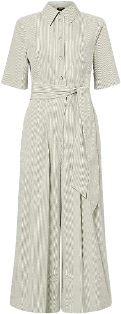 ME+EM Women's Natural Striped Wide-Leg Stretch-Cotton Blend Jumpsuit
