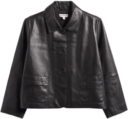 Nordstrom Women's Black Patch Pocket Crop Leather Jacket