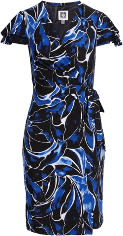 Anne Klein Women's Blue Abstract Print Flutter Sleeve Wrap Dress