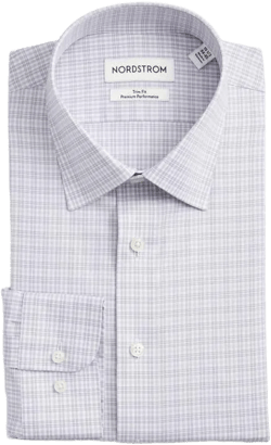 Nordstrom Men's White Trim Fit Plaid Premium Performance Dress Shirt