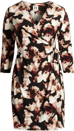 Anne Klein Women's Brown Abstract Print Wrap Dress