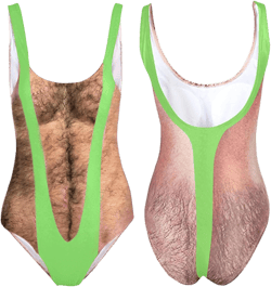 Funny Swimsuits for Women, 3D Bikini Printed Organs Bathing Suit, Sexy High Cut Bathing Suits, Elastic Hairy Chest Suit M