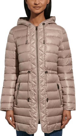 Kenneth Cole Women's Hooded Quilted Long Puffer Jacket Coat Large Brown