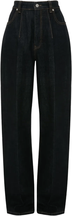 cinched high-waisted jeans