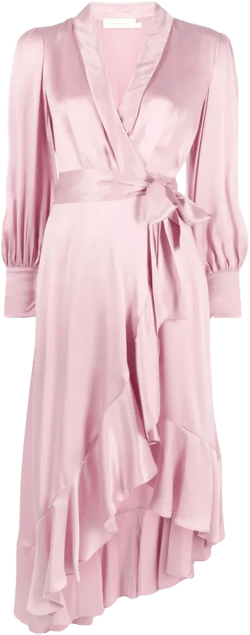 long-sleeve wrap silk midi dress